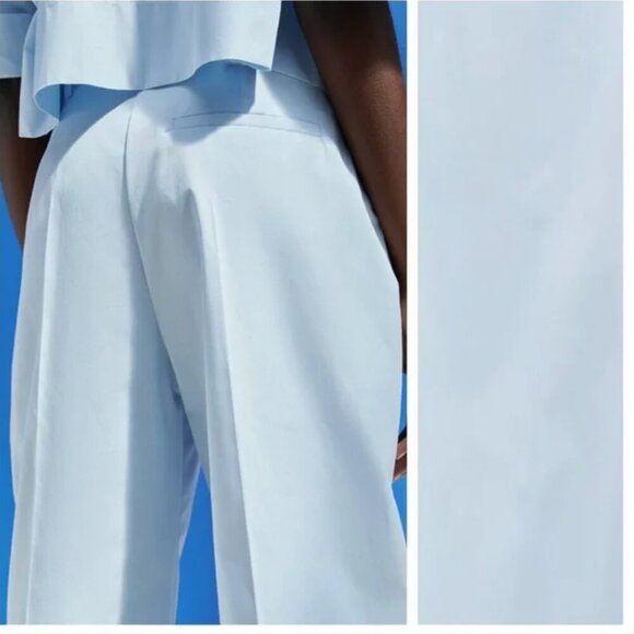 Zara Cotton Light Blue High-Waisted Slouchy Pants/Trousers. Size S NEW WITH TAG - Picture 3 of 5